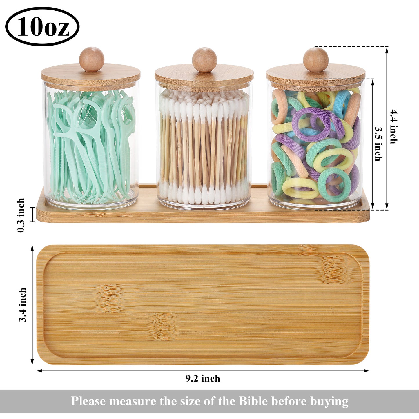 AUANIYAN 3pcs Acrylic Qtip Holder with Bamboo Lids, Qtip Holder for Cotton Balls Transparent Bathroom Container Accessories Storage Organizer